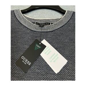 GUESS Honeycomb Sweater Blue Salt White Stitch Size XXL Silk Wool Contrasting